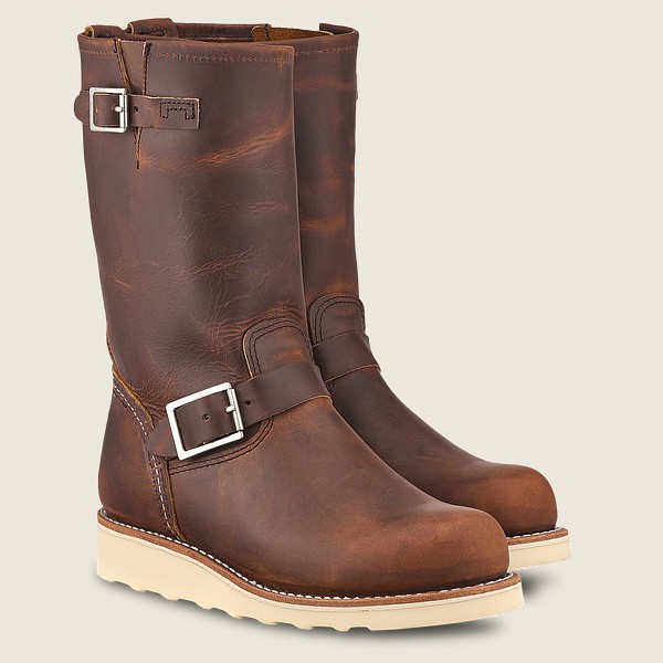 Womens Red Wing Classic Engineer - Tall Rough & Tough Leather - Heritage Boots Dark Brown - XTN69370